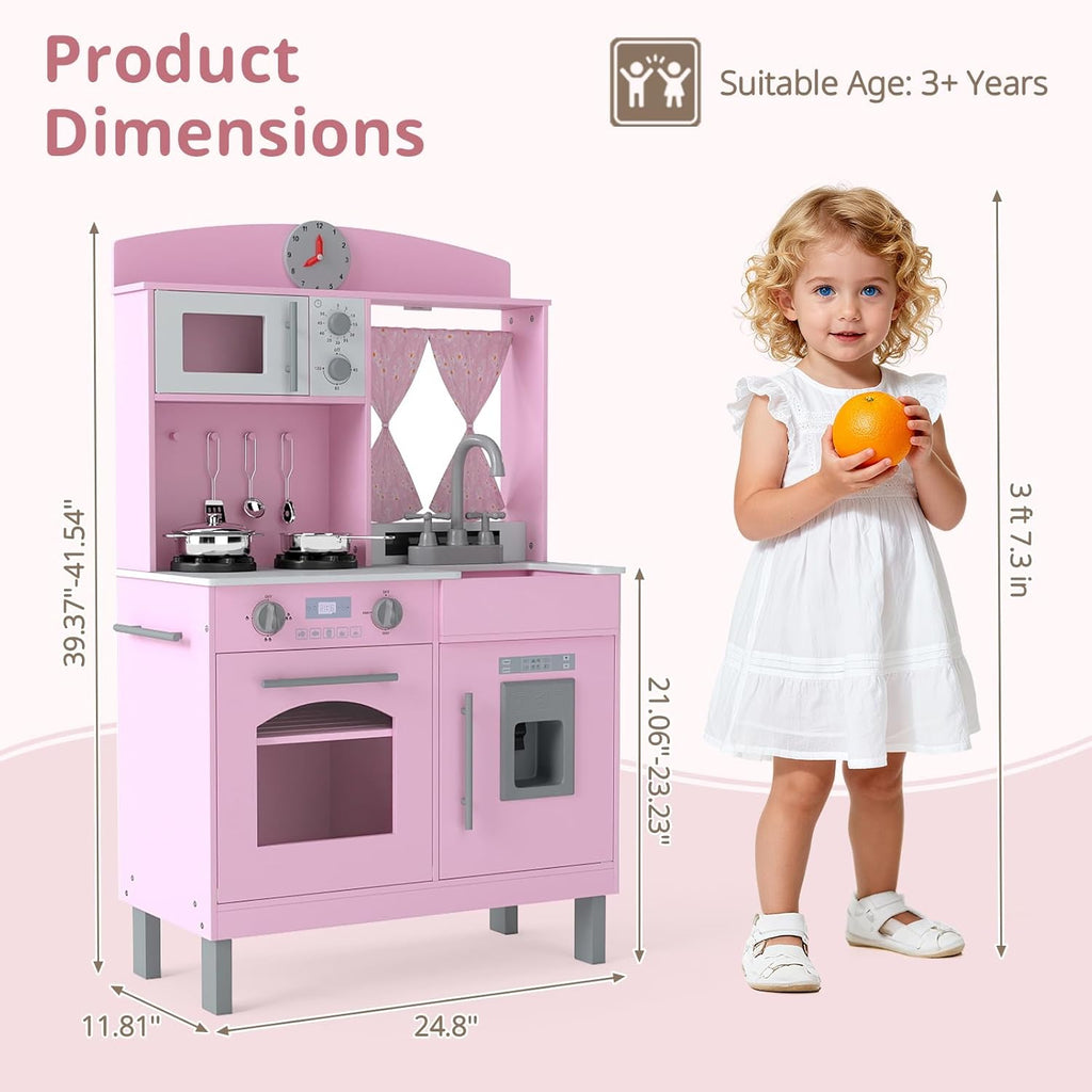 OLAKIDS Wooden Toddler Kitchen Playset with Adjustable Height, Sounds & Appliances