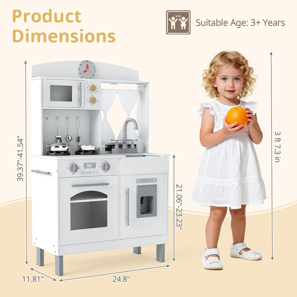 OLAKIDS Wooden Toddler Kitchen Playset with Adjustable Height, Sounds & Appliances
