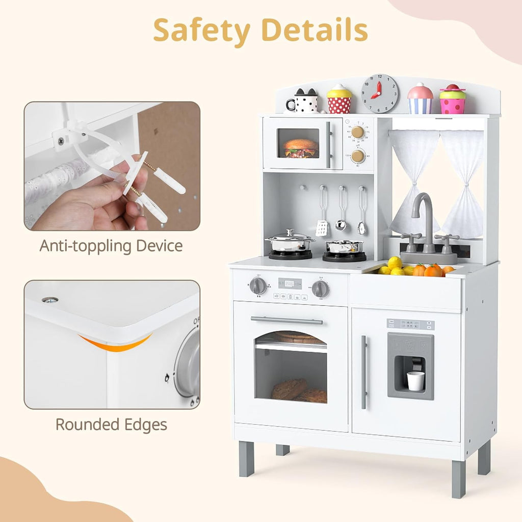 OLAKIDS Wooden Toddler Kitchen Playset with Adjustable Height, Sounds & Appliances