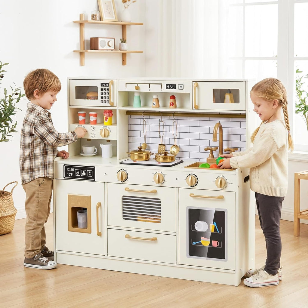 OLAKIDS Wooden Kids Kitchen Playset Toddler Pretend Cooking Toy for Boys Girls Aged 3+