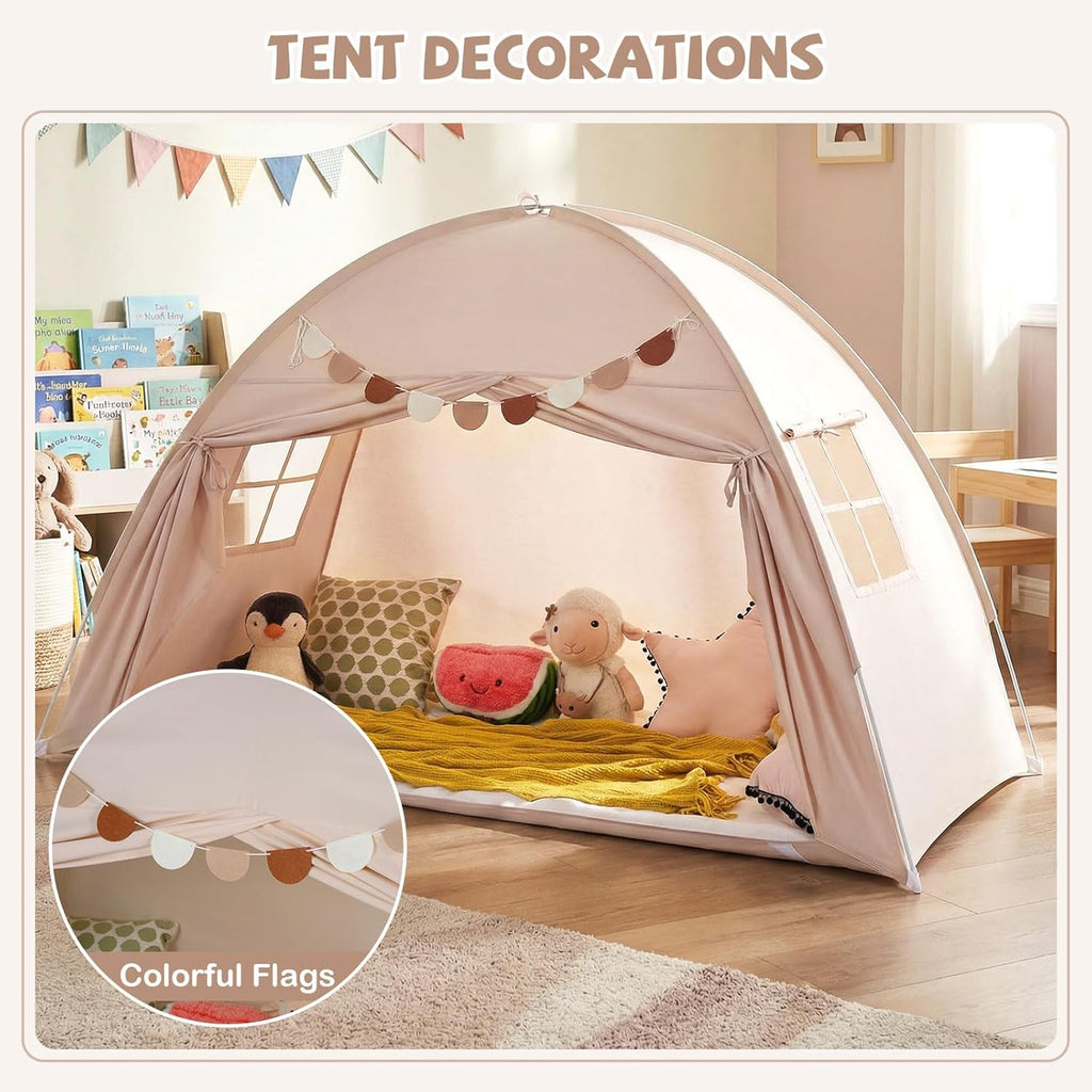 OLAKIDS Bed Tent with Flags Teepee Toys Gift for Boys Girls Aged 3+, 75’’ x 39’’ x 48’’