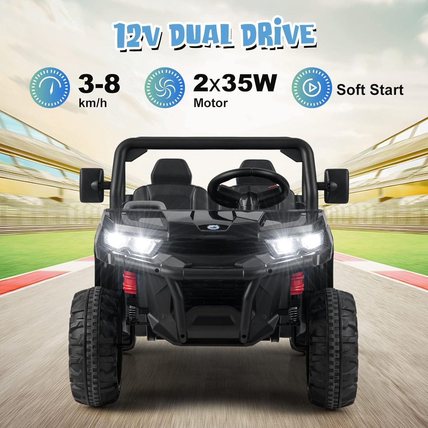 OLAKIDS 12V 2-Seat Off-Road UTV with Remote Control Dump Bed and Rocking Mode