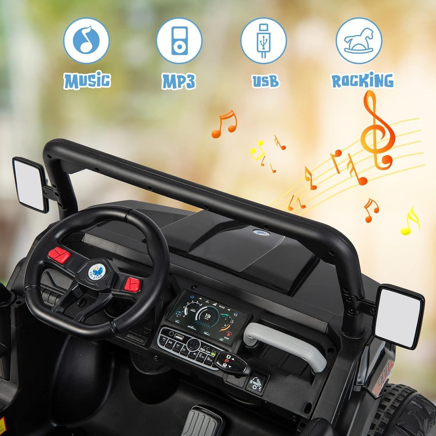 OLAKIDS 12V 2-Seat Off-Road UTV with Remote Control Dump Bed and Rocking Mode