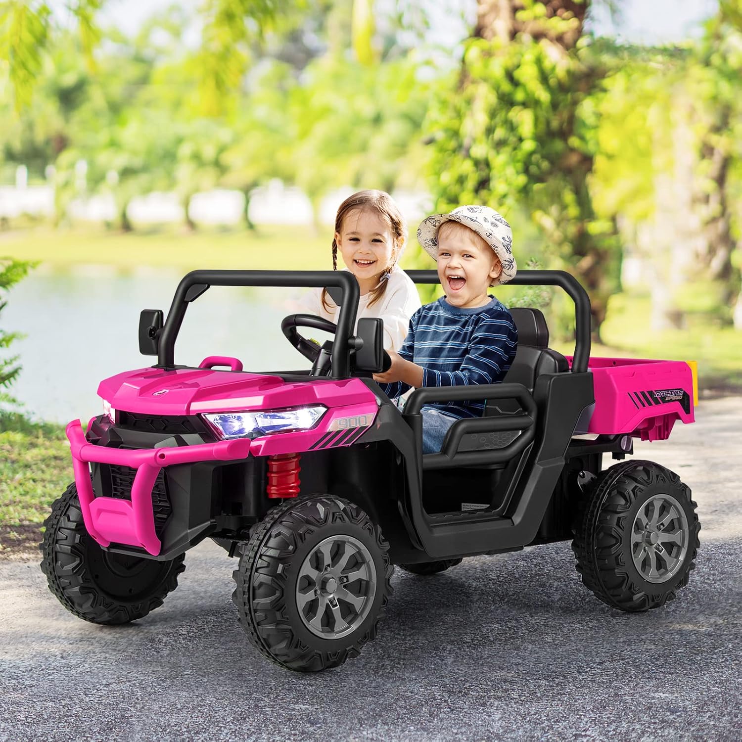 OLAKIDS 12V 2-Seat Off-Road UTV with Remote Control Dump Bed and Rocking Mode