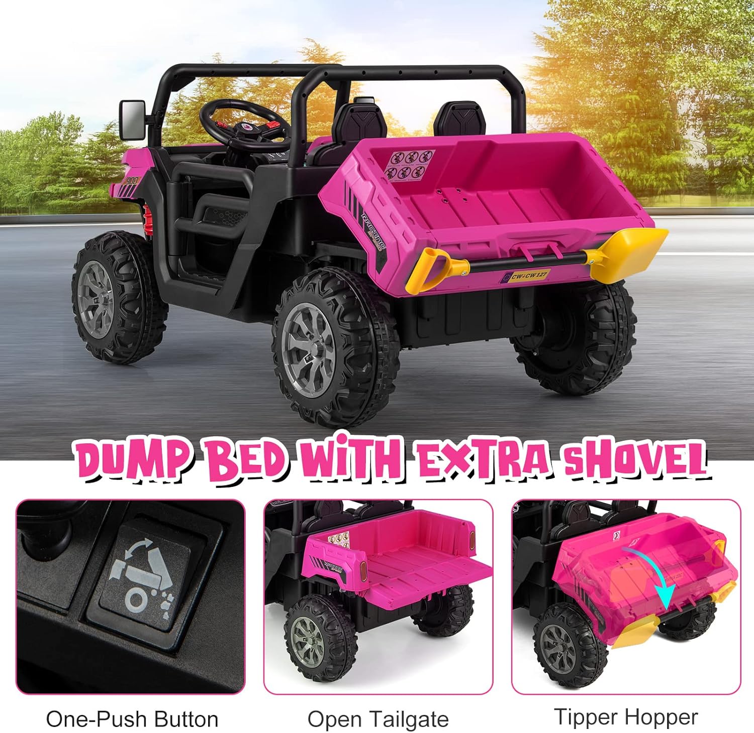 OLAKIDS 12V 2-Seat Off-Road UTV with Remote Control Dump Bed and Rocking Mode