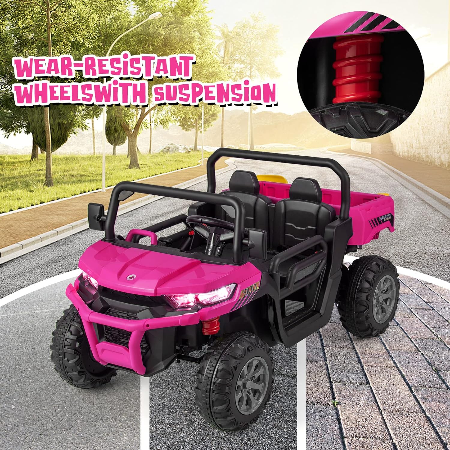 OLAKIDS 12V 2-Seat Off-Road UTV with Remote Control Dump Bed and Rocking Mode