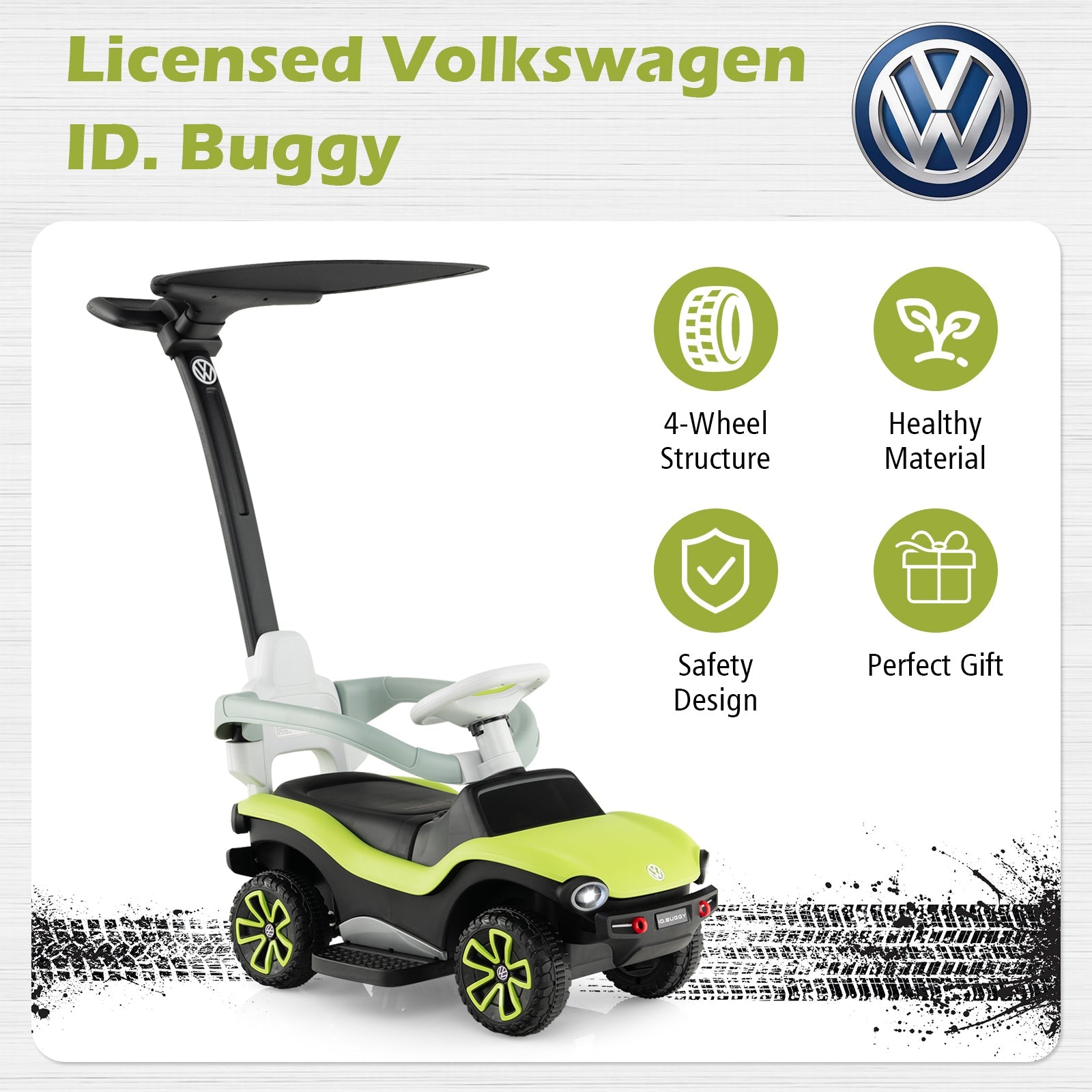 OLAKIDS 3 in 1 Ride on Push Car, Licensed Volkswagen ID. Buggy Sliding Toy