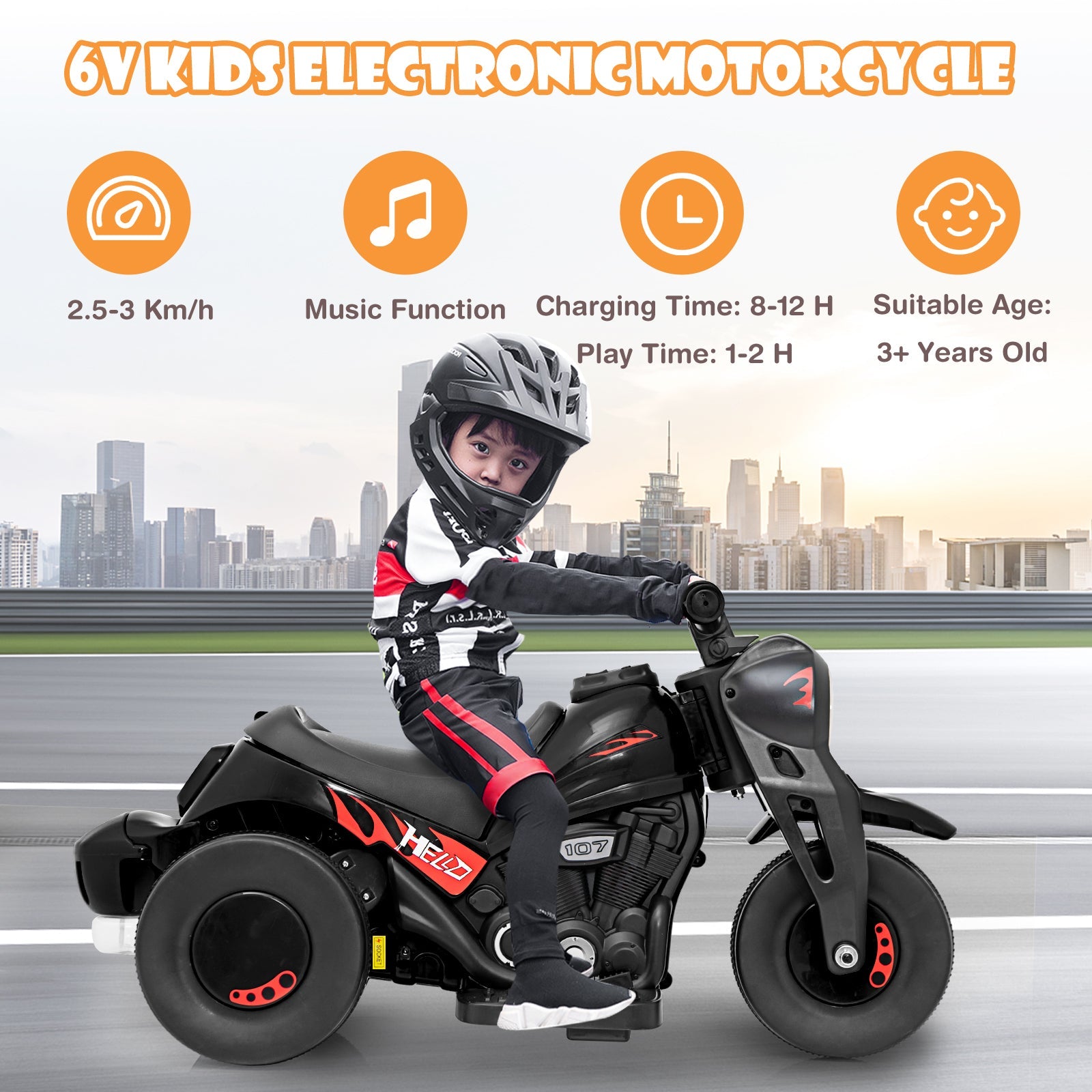 OLAKIDS 6V Kids Motorcycle Ride On with Automatic Bubble Function for Toddlers 3+