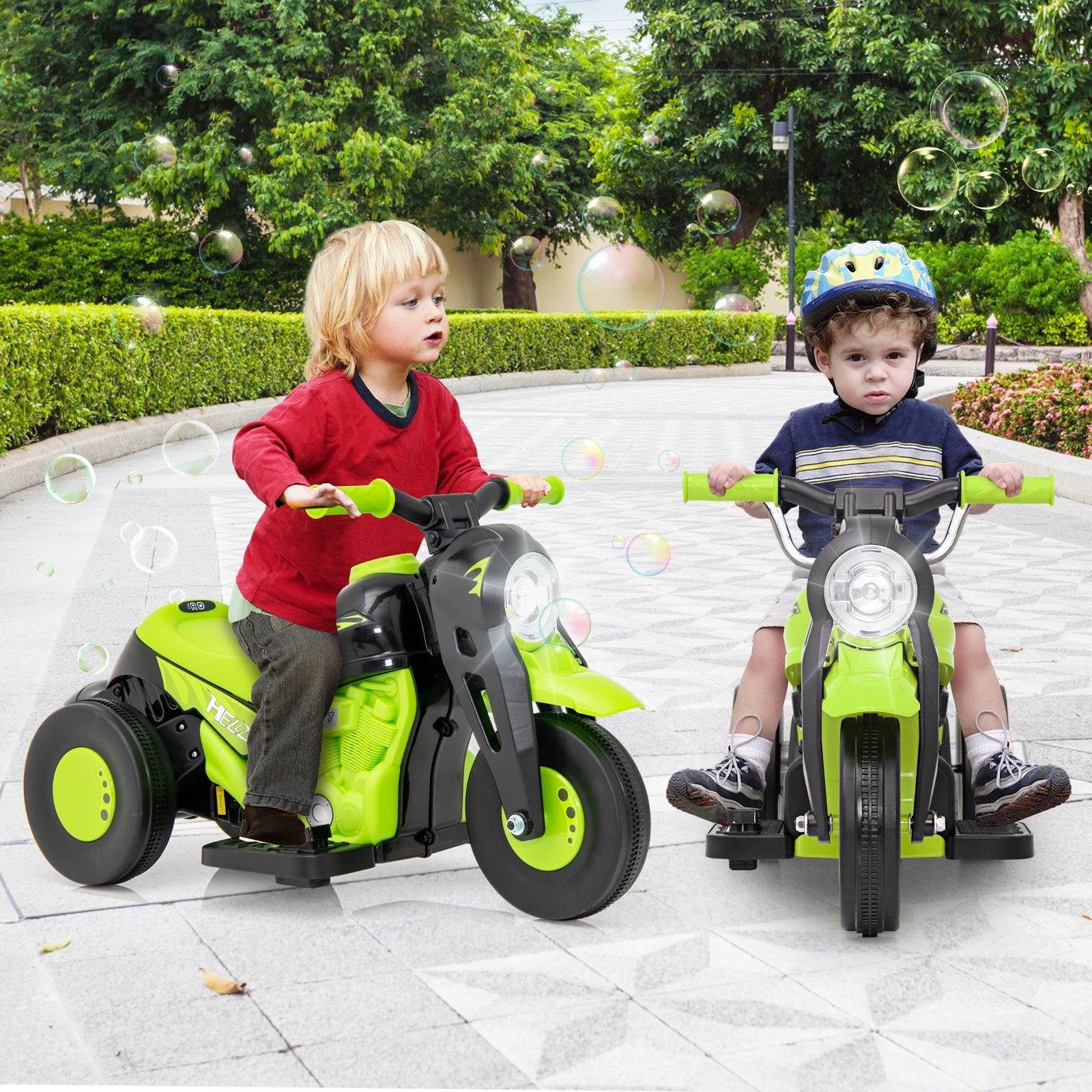OLAKIDS 6V Kids Motorcycle Ride On with Automatic Bubble Function for Toddlers 3+