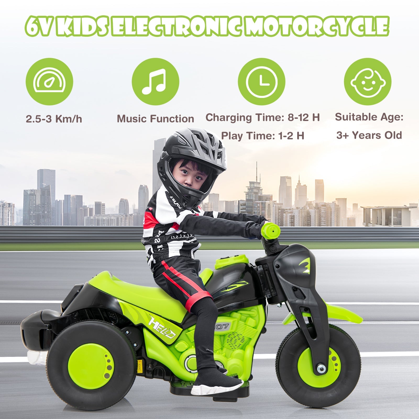 OLAKIDS 6V Kids Motorcycle Ride On with Automatic Bubble Function for Toddlers 3+