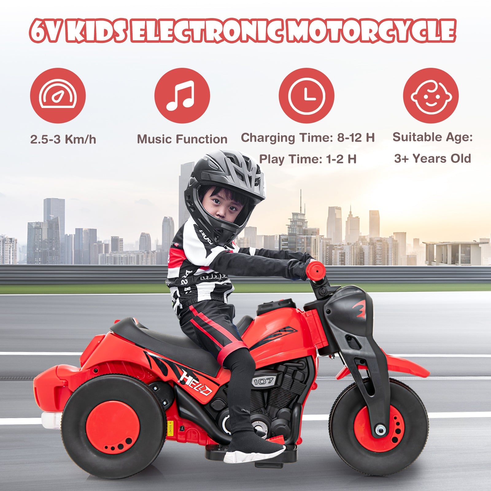 OLAKIDS 6V Kids Motorcycle Ride On with Automatic Bubble Function for Toddlers 3+