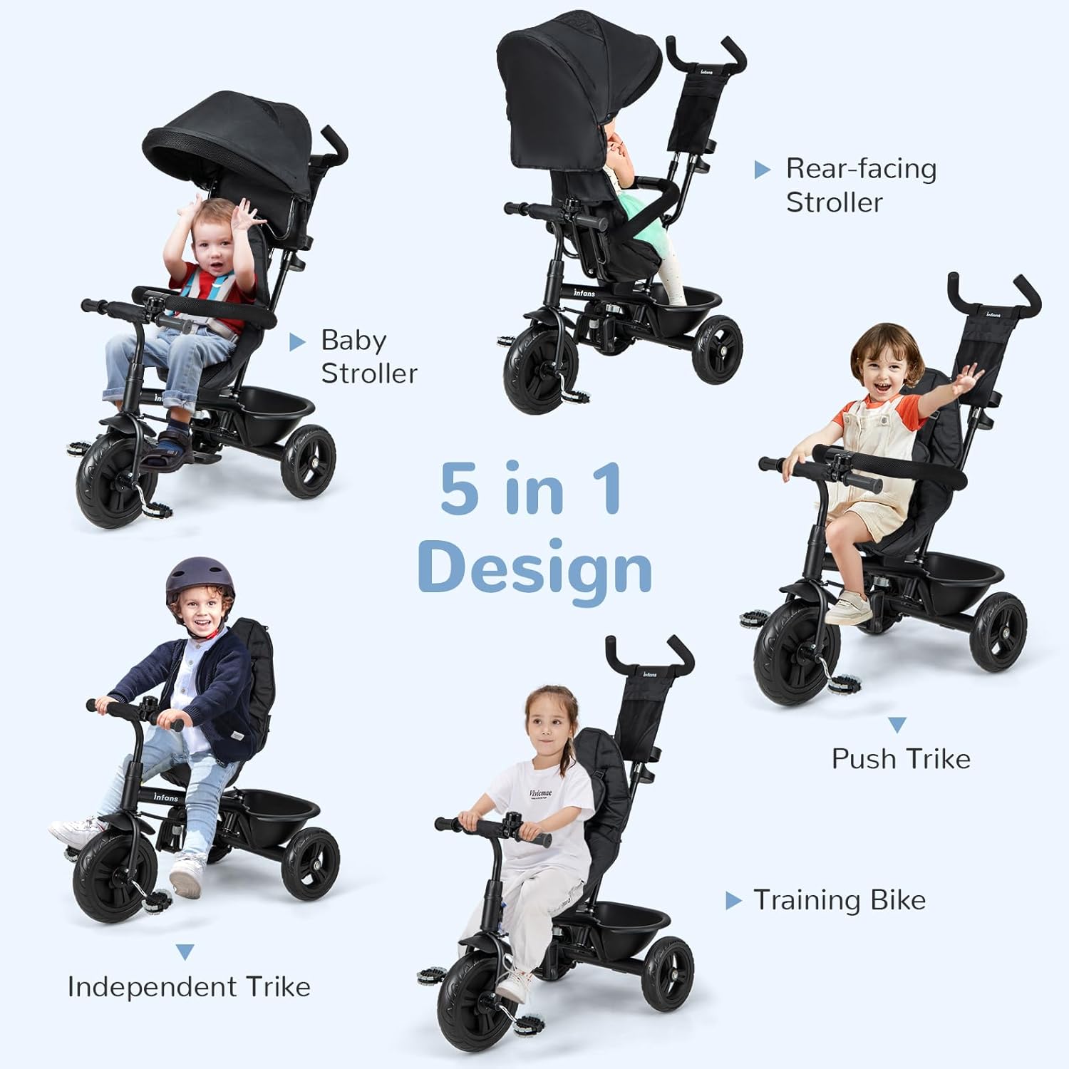 OLAKIDS Kids Tricycle 6 in 1 Baby Trike Toddler Bike with Reversible Seat  9-60 Months