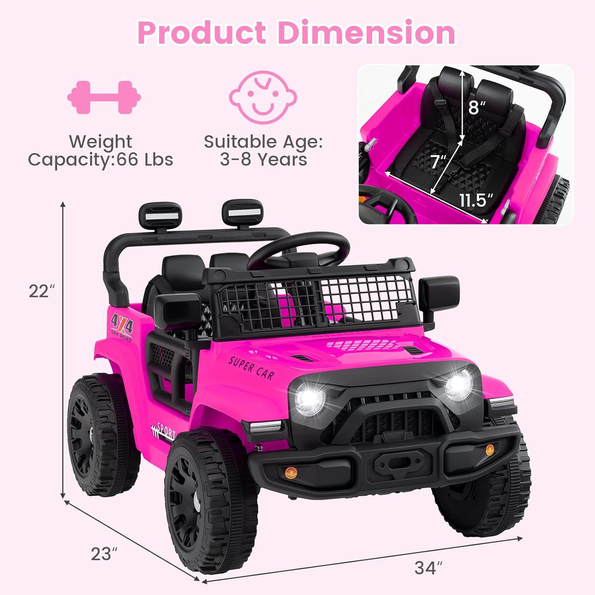 OLAKIDS 12V Ride On Truck, Battery Powered Electric Vehicle for Kids with Remote Control Ride on Toy for 3+ Boys Girls