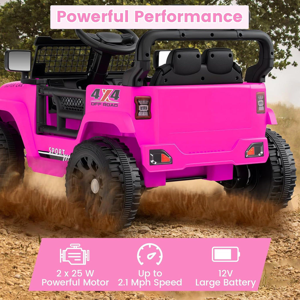 OLAKIDS 12V Ride On Truck, Battery Powered Electric Vehicle for Kids with Remote Control Ride on Toy for 3+ Boys Girls