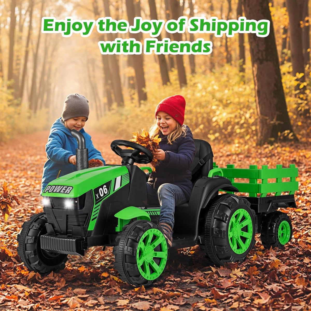 OLAKIDS 24V 9AH Ride on Tractor with Detachable Trailer, 2 x 550W Motors, Remote Control for Toddler