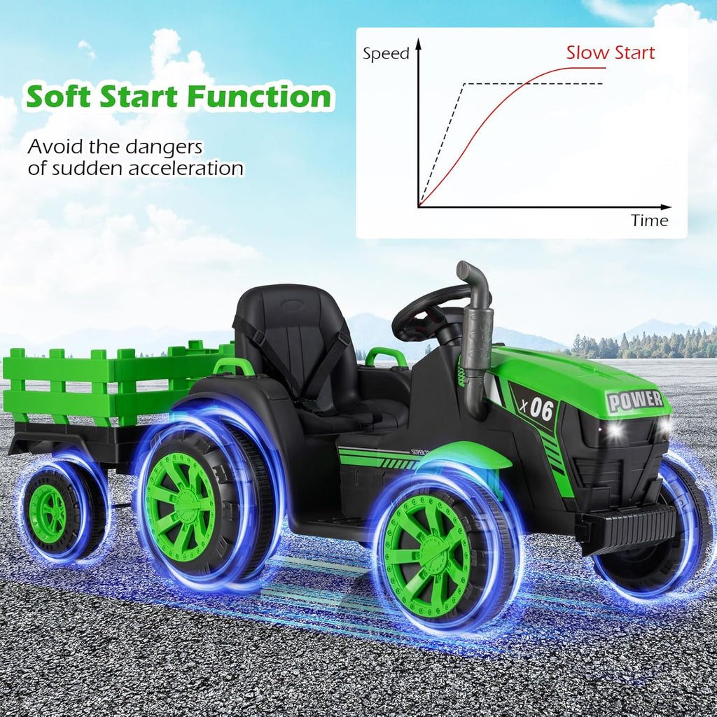 OLAKIDS 24V 9AH Ride on Tractor with Detachable Trailer, 2 x 550W Motors, Remote Control for Toddler