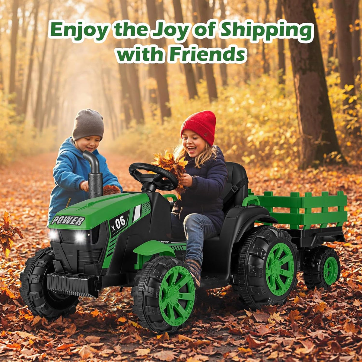 OLAKIDS 24V 9AH Ride on Tractor with Detachable Trailer, 2 x 550W Motors, Remote Control for Toddler