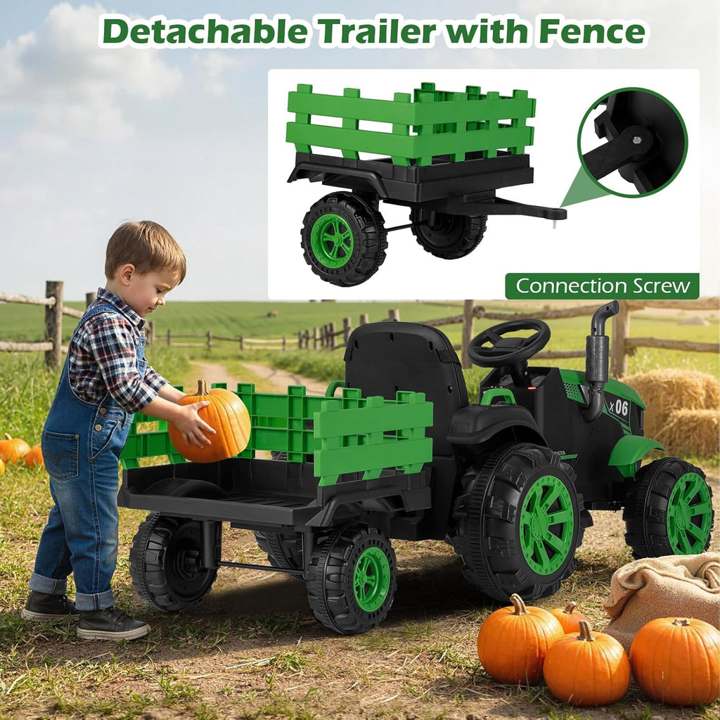 OLAKIDS 24V 9AH Ride on Tractor with Detachable Trailer, 2 x 550W Motors, Remote Control for Toddler