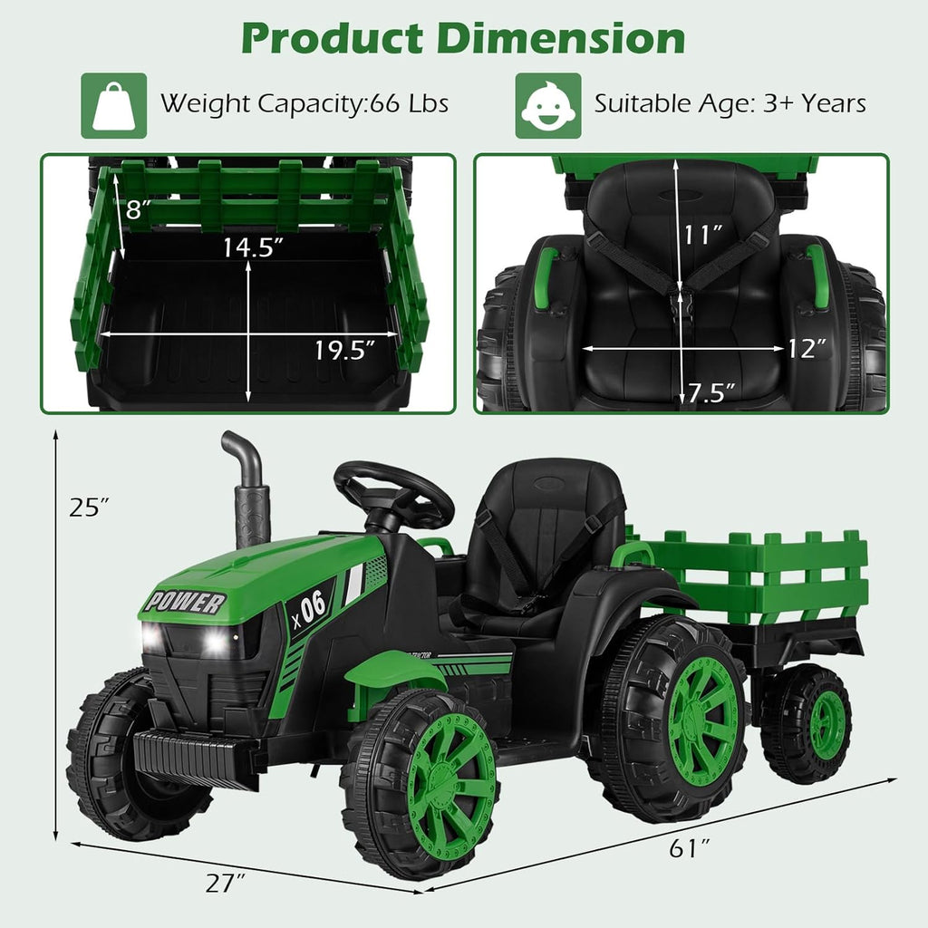 OLAKIDS 24V 9AH Ride on Tractor with Detachable Trailer, 2 x 550W Motors, Remote Control for Toddler