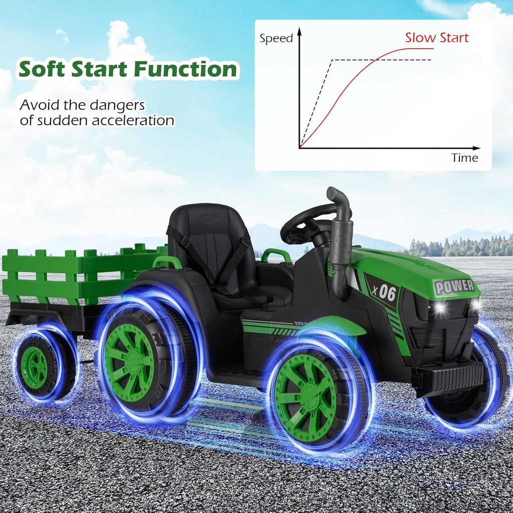 OLAKIDS 24V 9AH Ride on Tractor with Detachable Trailer, 2 x 550W Motors, Remote Control for Toddler