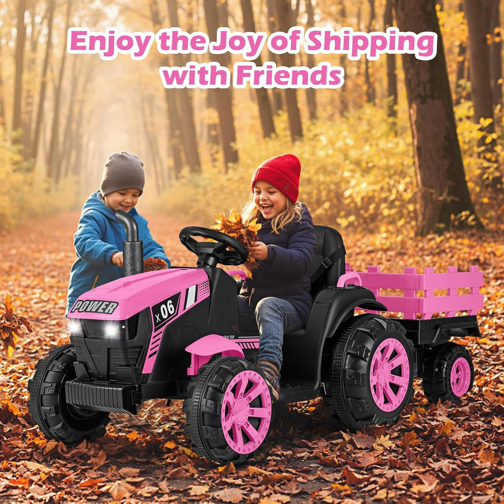 OLAKIDS 24V 9AH Ride on Tractor with Detachable Trailer, 2 x 550W Motors, Remote Control for Toddler