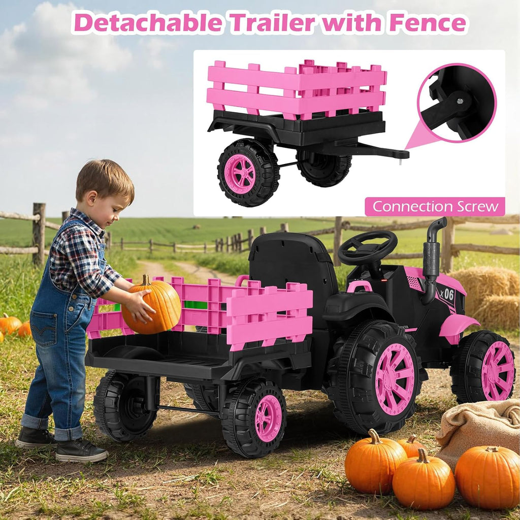 OLAKIDS 24V 9AH Ride on Tractor with Detachable Trailer, 2 x 550W Motors, Remote Control for Toddler