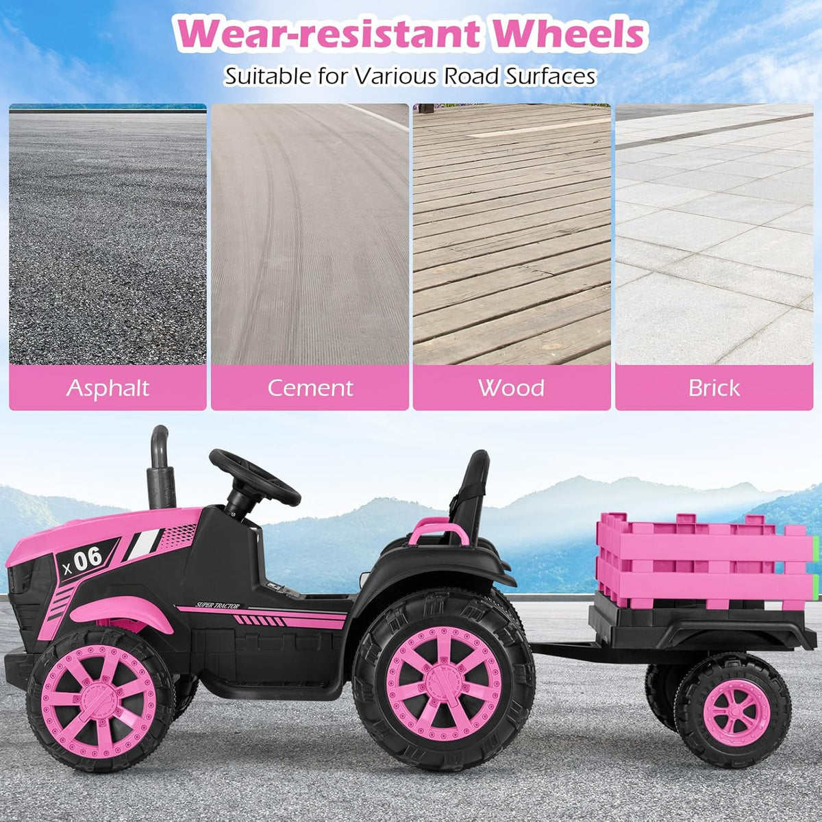 OLAKIDS 24V 9AH Ride on Tractor with Detachable Trailer, 2 x 550W Motors, Remote Control for Toddler