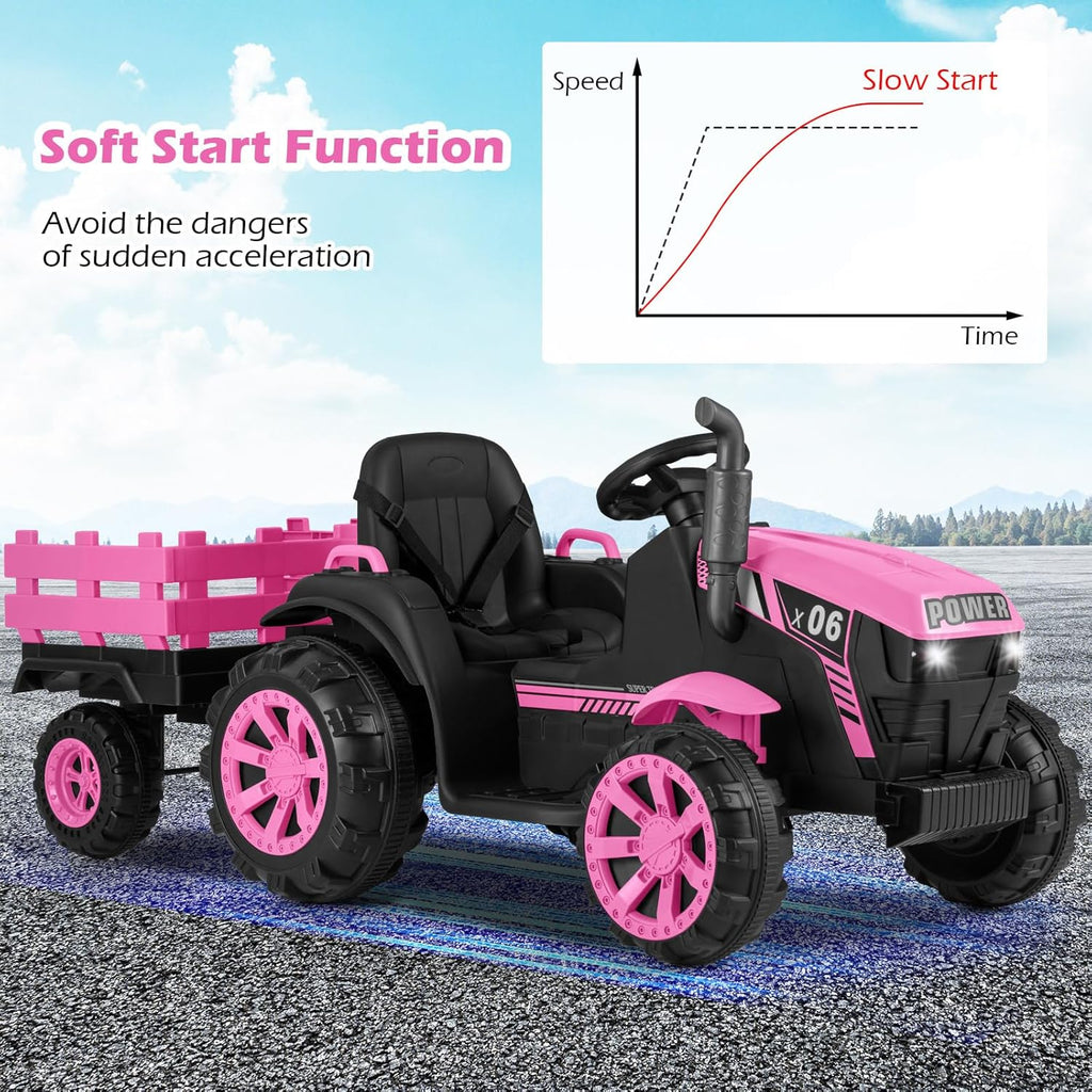 OLAKIDS 24V 9AH Ride on Tractor with Detachable Trailer, 2 x 550W Motors, Remote Control for Toddler