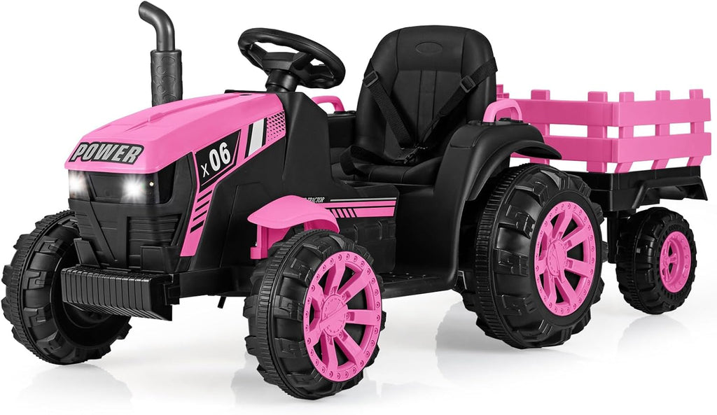 OLAKIDS 24V 9AH Ride on Tractor with Detachable Trailer, 2 x 550W Motors, Remote Control for Toddler