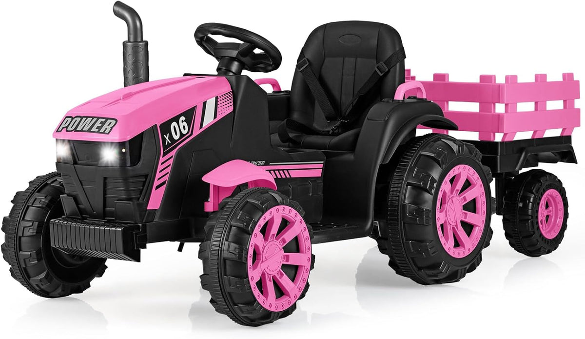 OLAKIDS 24V 9AH Ride on Tractor with Detachable Trailer, 2 x 550W Motors, Remote Control for Toddler