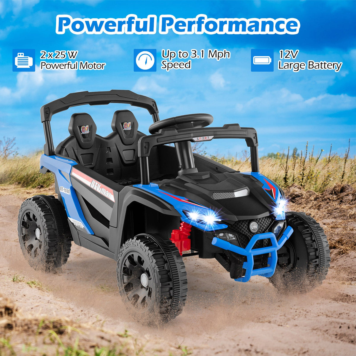 OLAKIDS 12V Ride on Car UTV, Electric Off-Road Truck for Toddlers Aged 3+ Years