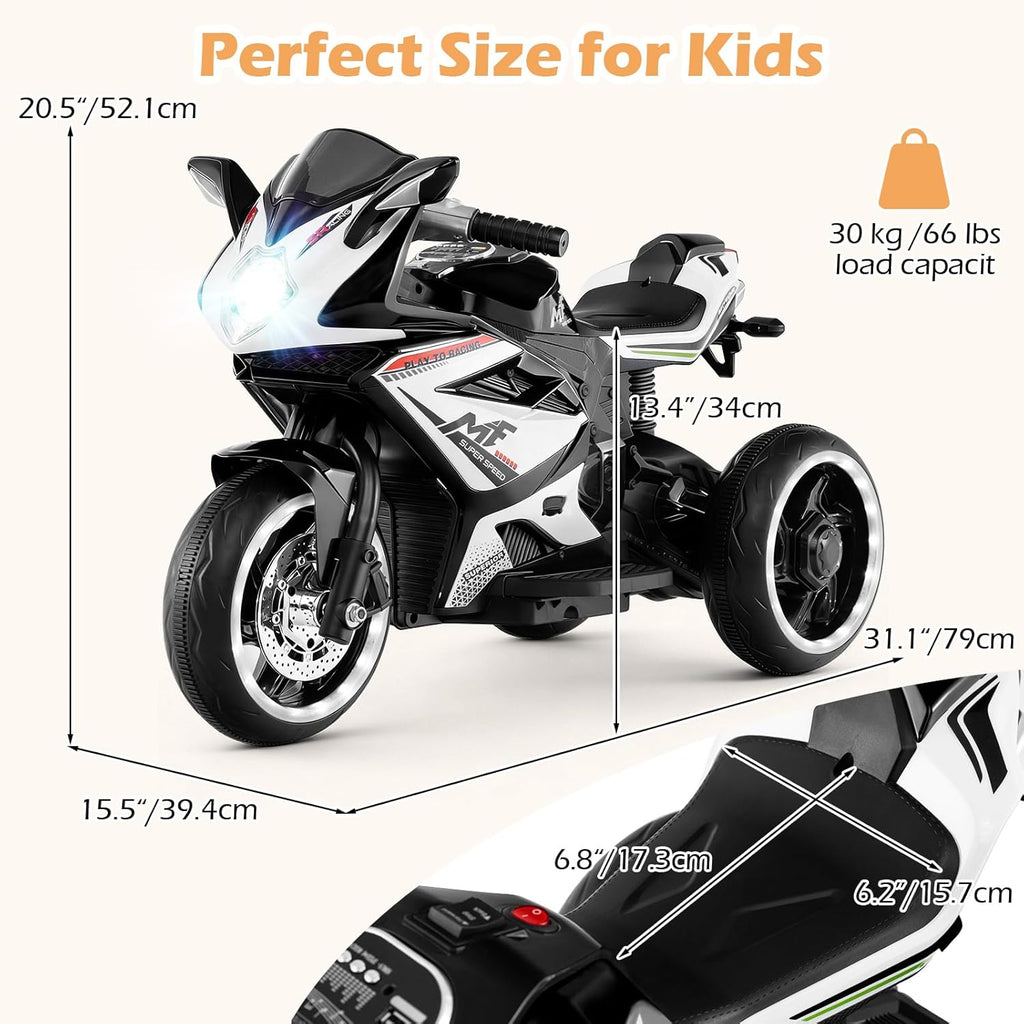 OLAKIDS 6V 3-Wheel Kids Motorcycle with Lights & Music for Toddlers 3+