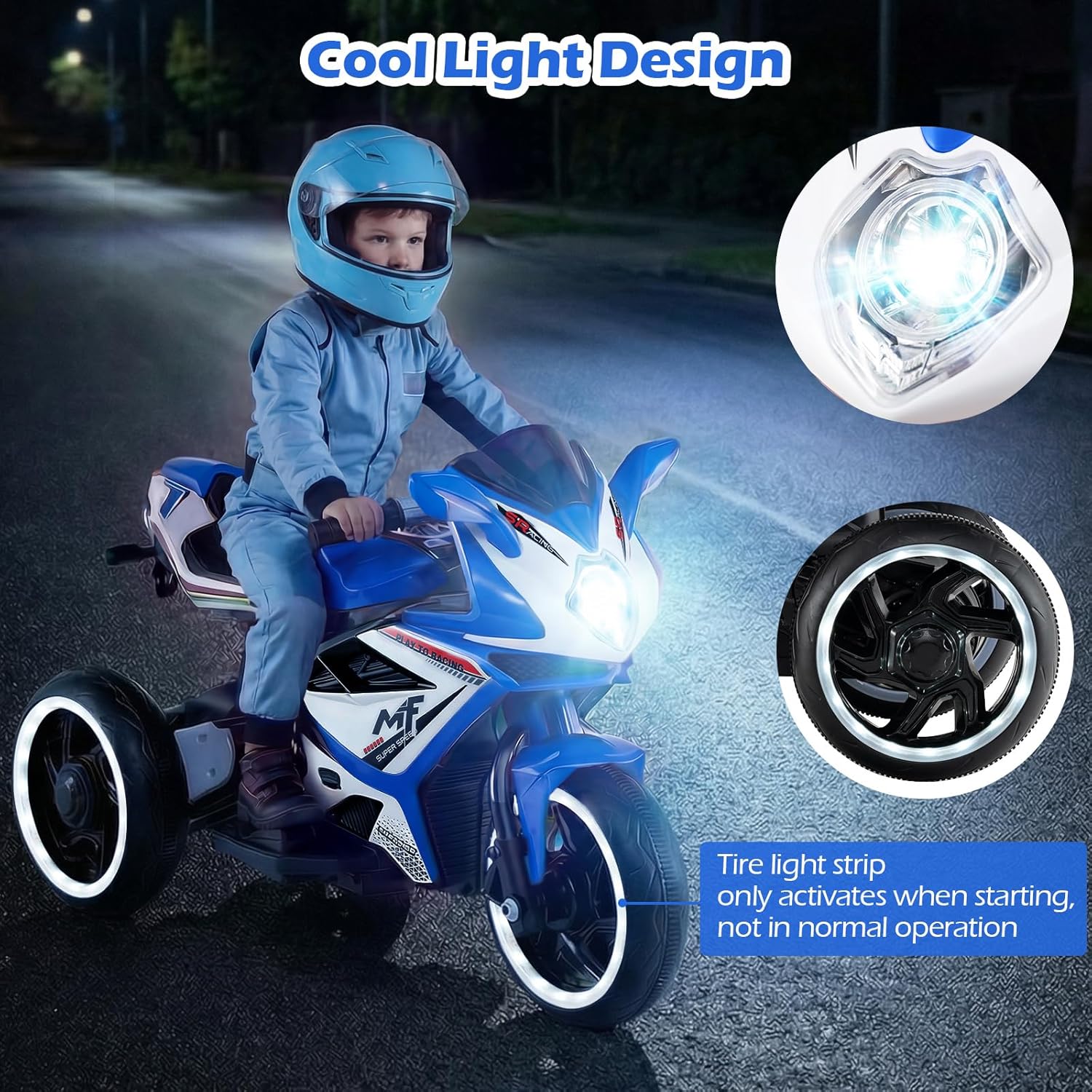 OLAKIDS 6V 3-Wheel Kids Motorcycle with Lights & Music for Toddlers 3+