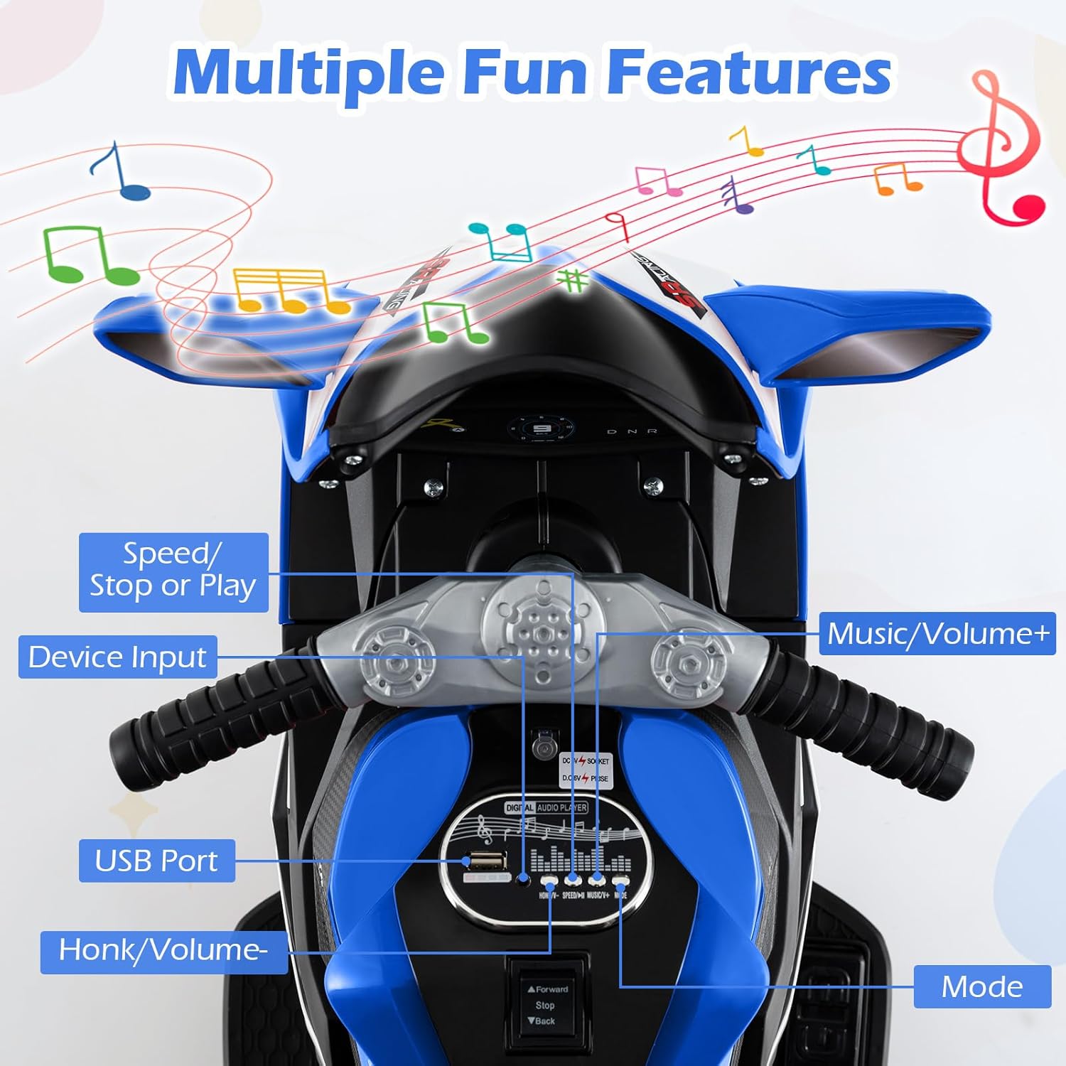 OLAKIDS 6V 3-Wheel Kids Motorcycle with Lights & Music for Toddlers 3+