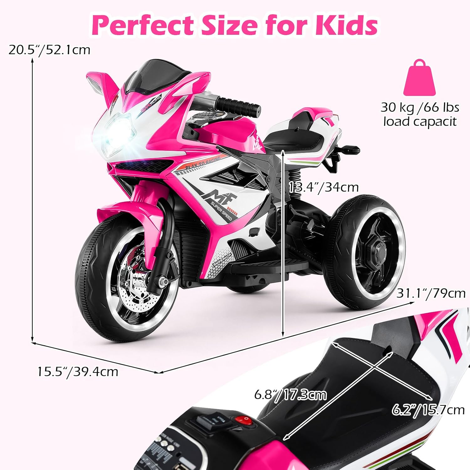 OLAKIDS 6V 3-Wheel Kids Motorcycle with Lights & Music for Toddlers 3+