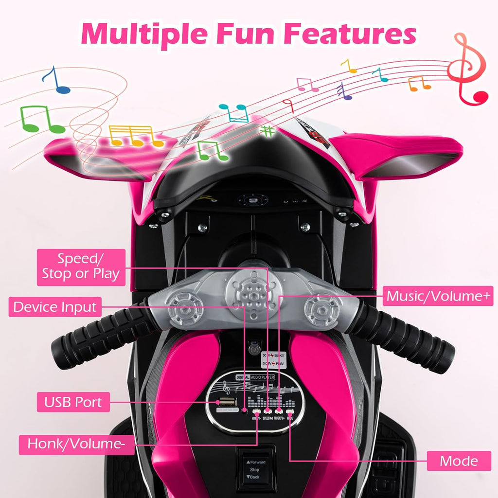 OLAKIDS 6V 3-Wheel Kids Motorcycle with Lights & Music for Toddlers 3+