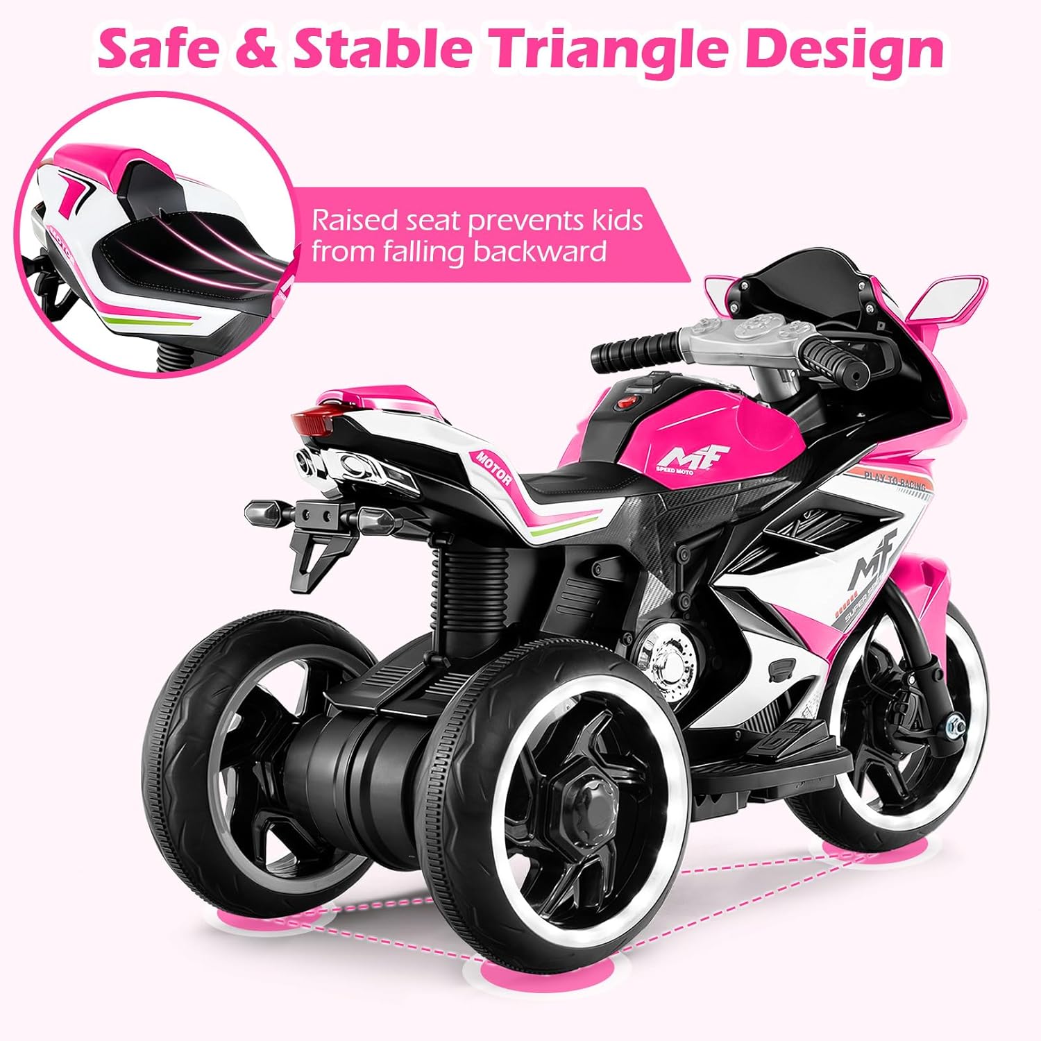 OLAKIDS 6V 3-Wheel Kids Motorcycle with Lights & Music for Toddlers 3+