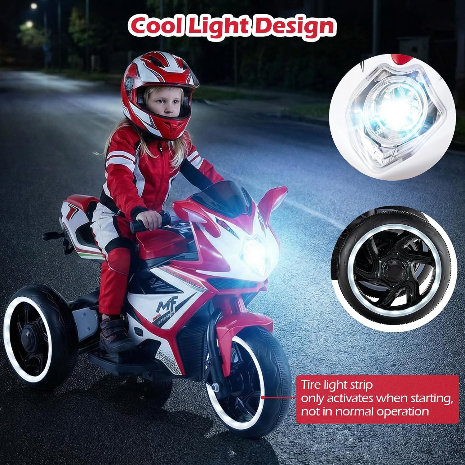 OLAKIDS 6V 3-Wheel Kids Motorcycle with Lights & Music for Toddlers 3+