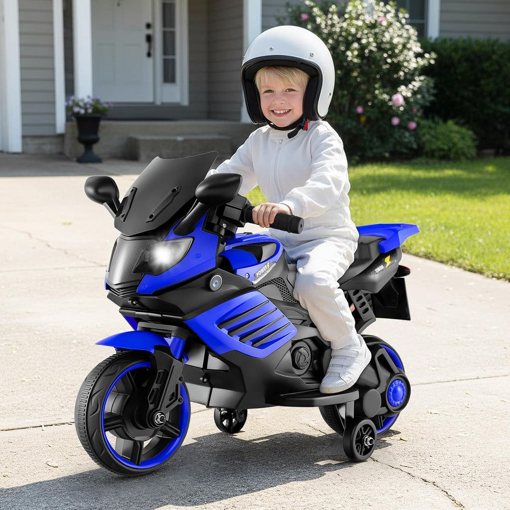 OLAKIDS 6V Kids Motorcycle with Training Wheels,for Boys Girls Aged 3+ Years