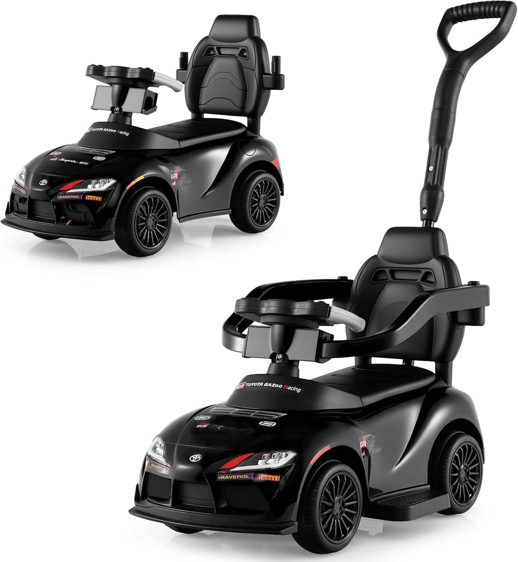 OLAKIDS Licensed Toyota 3 in 1 Toddler Ride On Push Car with Parent Handle, Guardrails and Storage