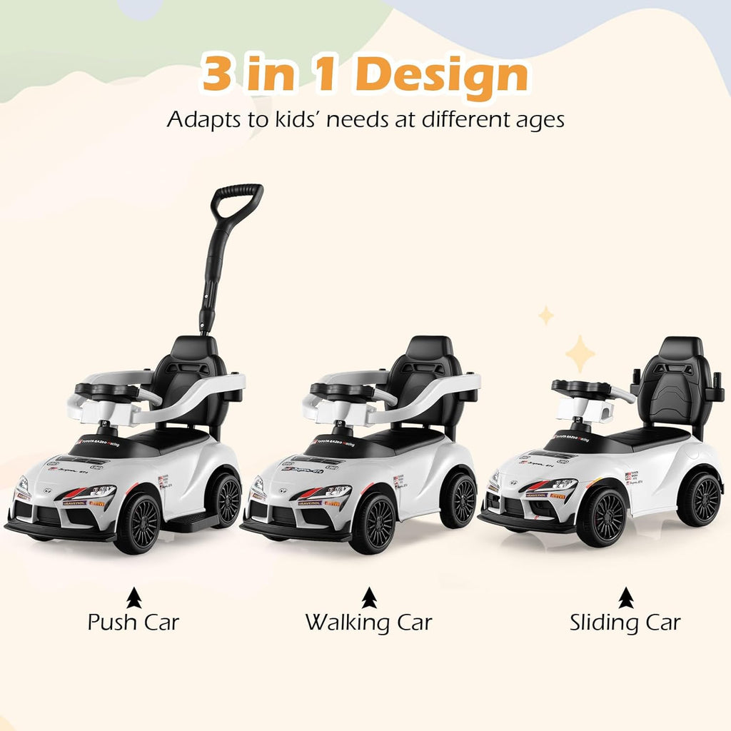OLAKIDS Licensed Toyota 3 in 1 Toddler Ride On Push Car with Parent Handle, Guardrails and Storage