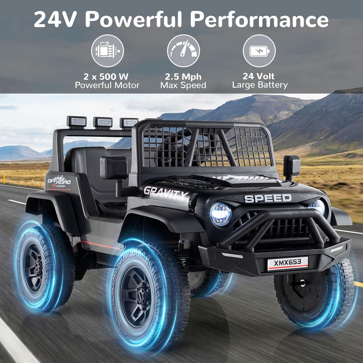 OLAKIDS 24V Ride on Car with Remote Control, Bluetooth Soft Start for Kids Aged 3+