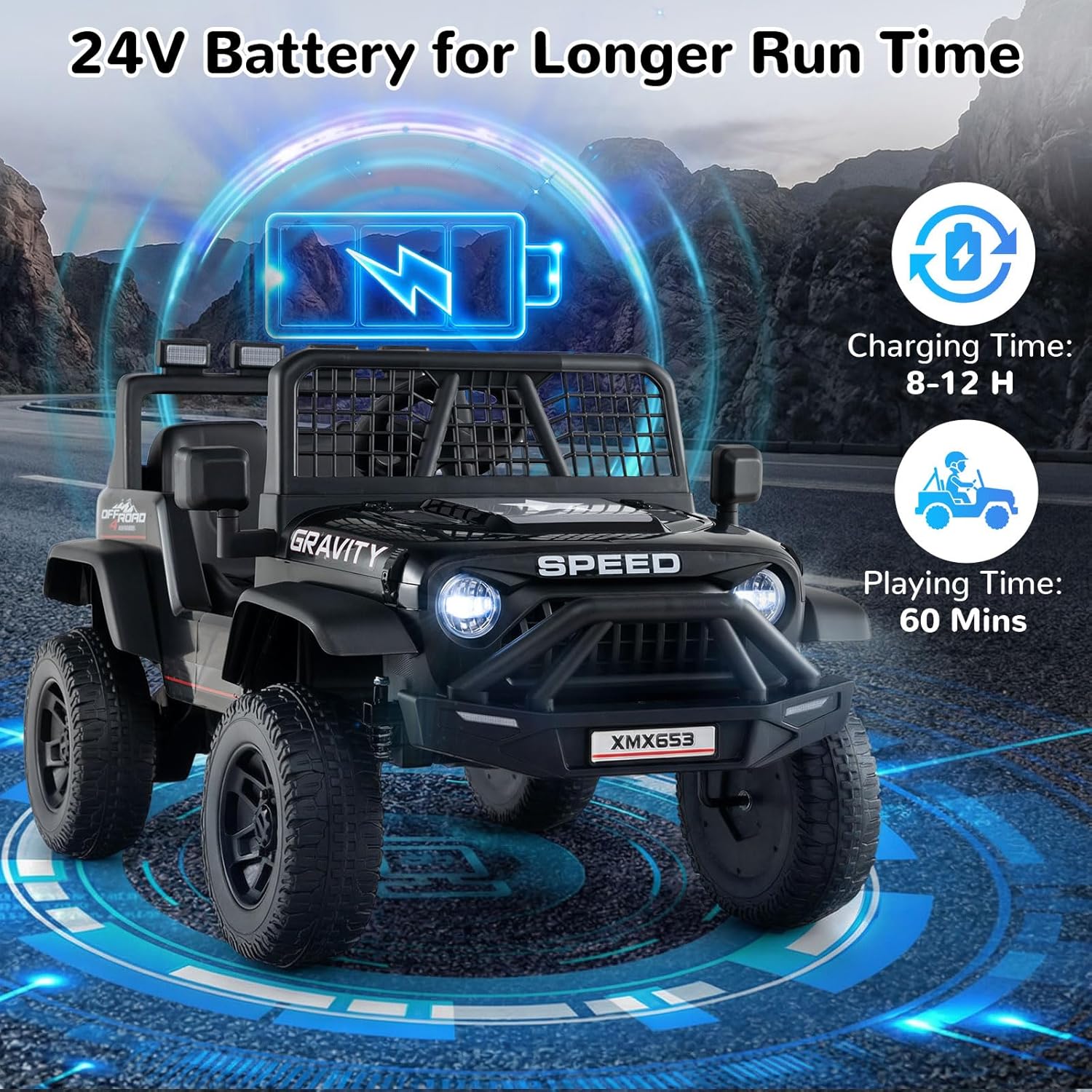 OLAKIDS 24V Ride on Car with Remote Control, Bluetooth Soft Start for Kids Aged 3+