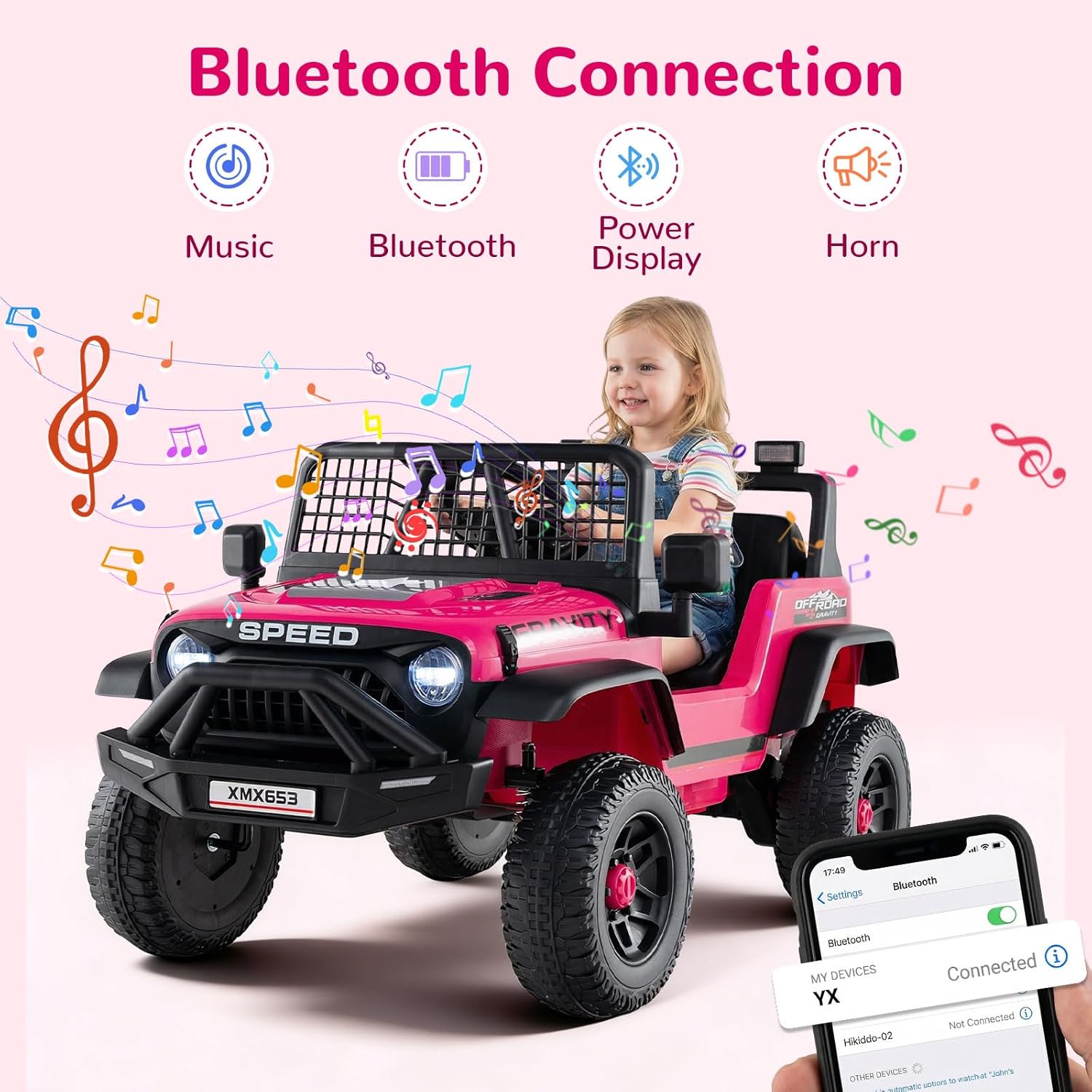 OLAKIDS 24V Ride on Car with Remote Control, Bluetooth Soft Start for Kids Aged 3+