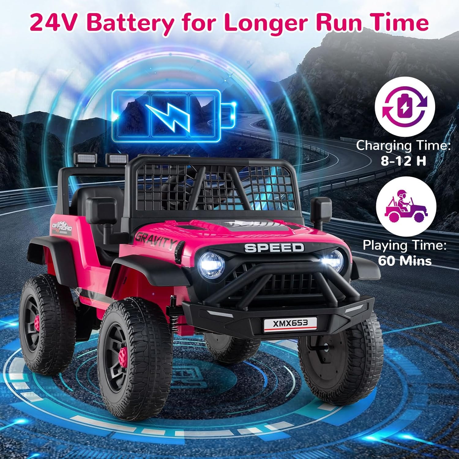 OLAKIDS 24V Ride on Car with Remote Control, Bluetooth Soft Start for Kids Aged 3+