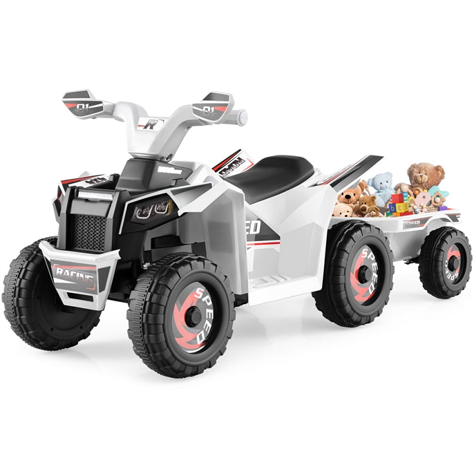 OLAKIDS 6V Kids ATV Ride On Toy with Removable Trailer and Wear Resistant Wheels