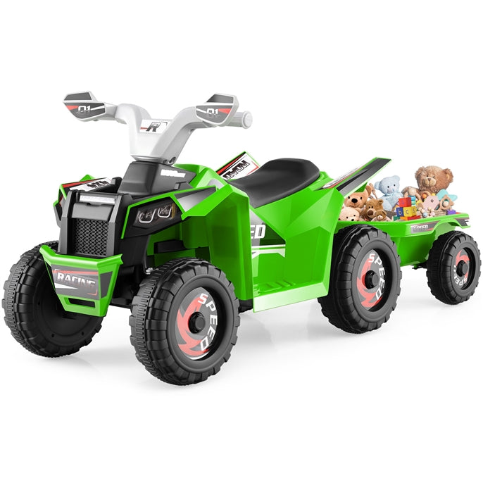OLAKIDS 6V Kids ATV Ride On Toy with Removable Trailer and Wear Resistant Wheels
