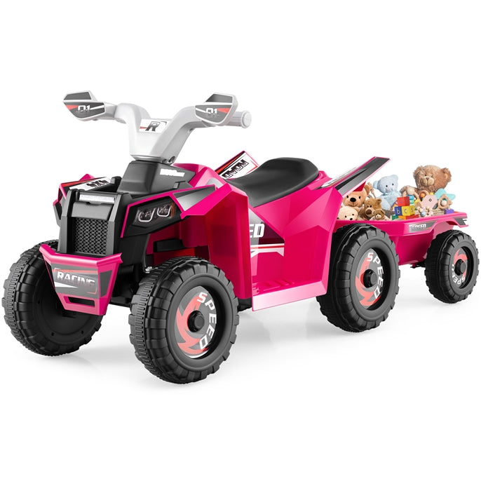 OLAKIDS 6V Kids ATV Ride On Toy with Removable Trailer and Wear Resistant Wheels