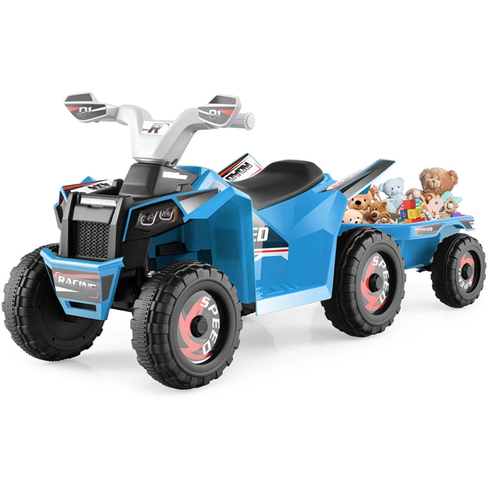 OLAKIDS 6V Kids ATV Ride On Toy with Removable Trailer and Wear Resistant Wheels