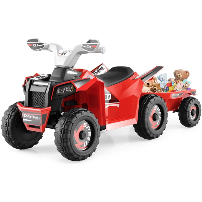 OLAKIDS 6V Kids ATV Ride On Toy with Removable Trailer and Wear Resistant Wheels